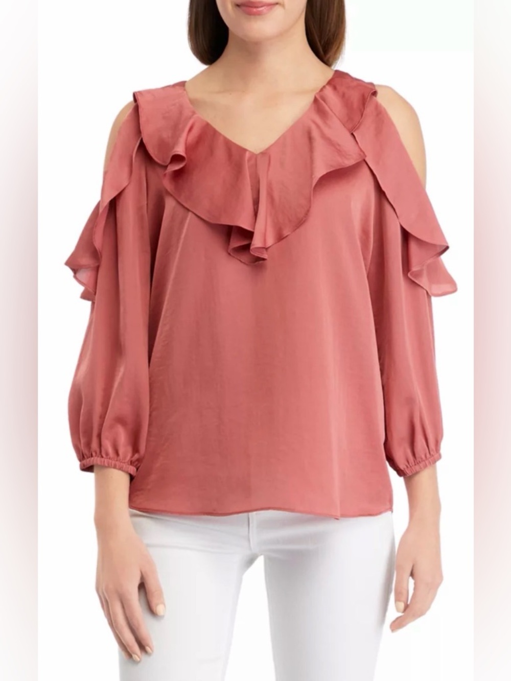 Philosophy Pink Ruffle Cold Shoulder Airflow Blouse